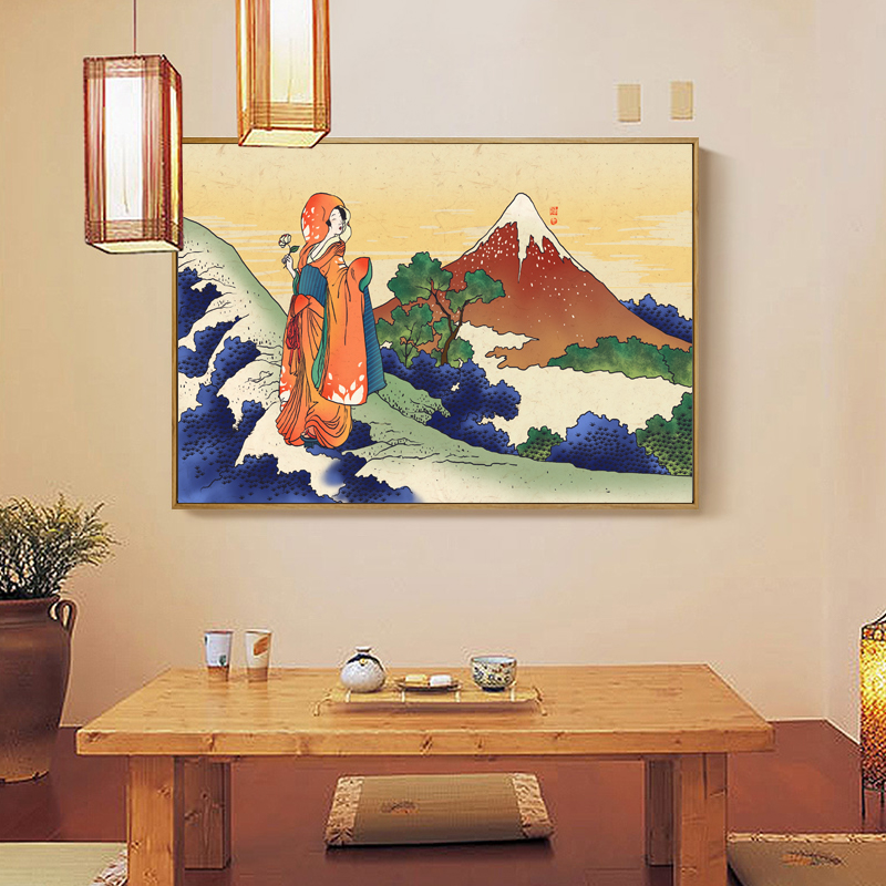 日式餐厅装饰画和风背景墙面挂画居酒屋料理店壁画剧本杀店浮世绘图片