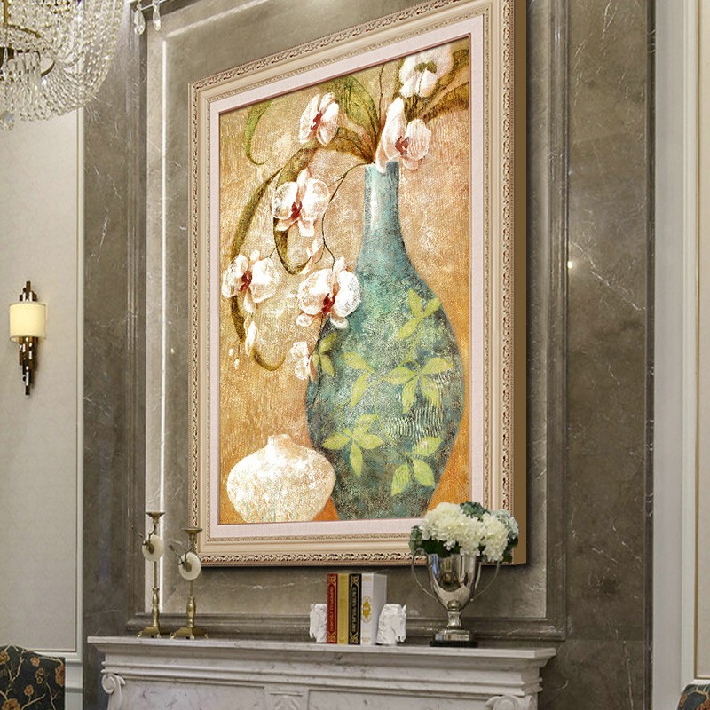 美式玄关装饰画竖版欧式餐厅壁画客厅走廊过道墙壁挂画花卉油画图片