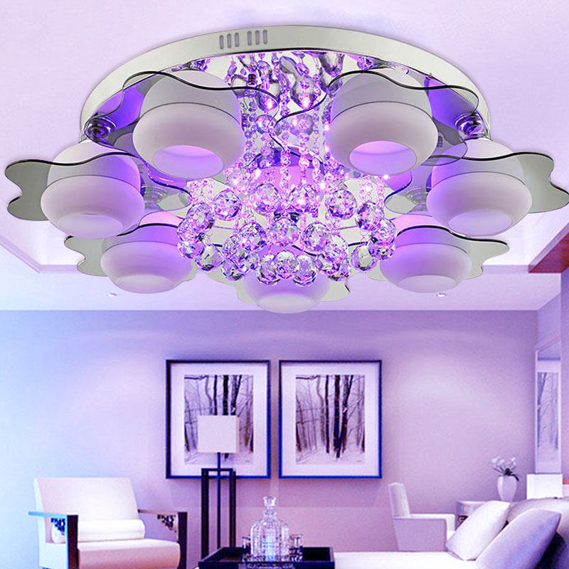 浪漫客厅灯简约大气圆形卧室灯水晶灯led吸顶灯遥控智能变色