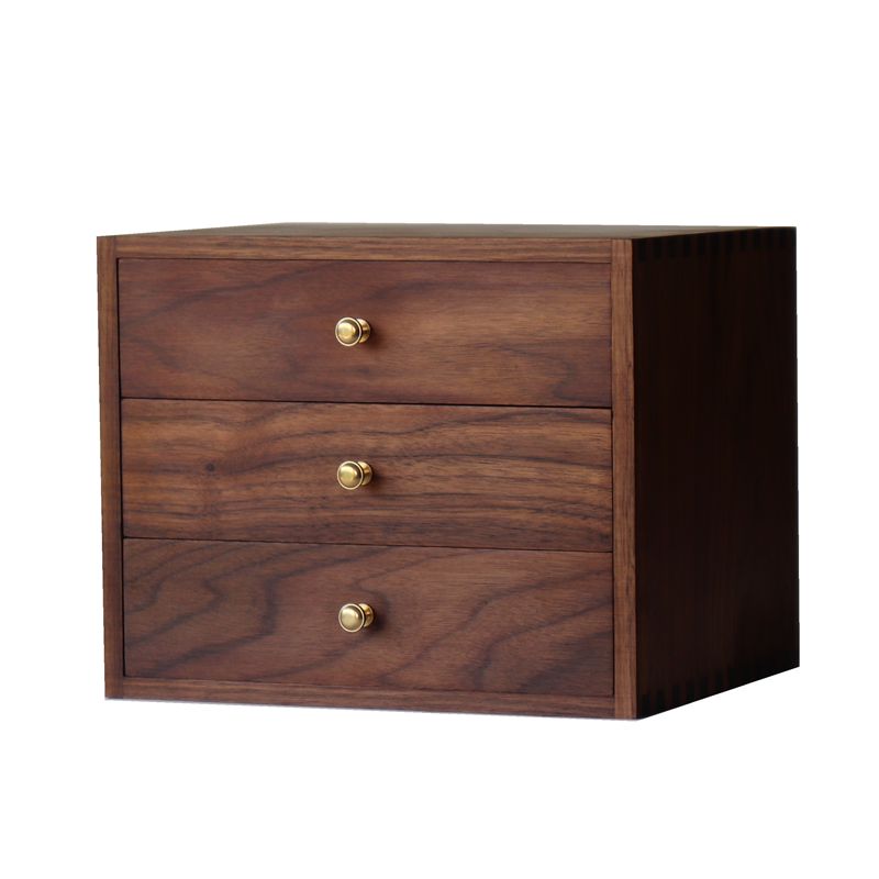 黑胡桃木三抽屉小柜子三斗柜全实木储物柜桌面收纳柜装饰柜小木柜