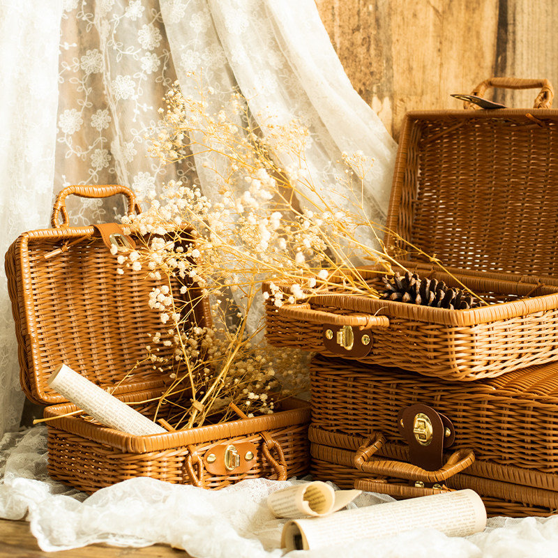 J慕空间田园复古藤编手提箱收纳箱野餐篮储物箱拍摄道具箱,收纳整理,其他收纳篮,淘宝优惠券,粉丝福利购,淘宝优惠卷