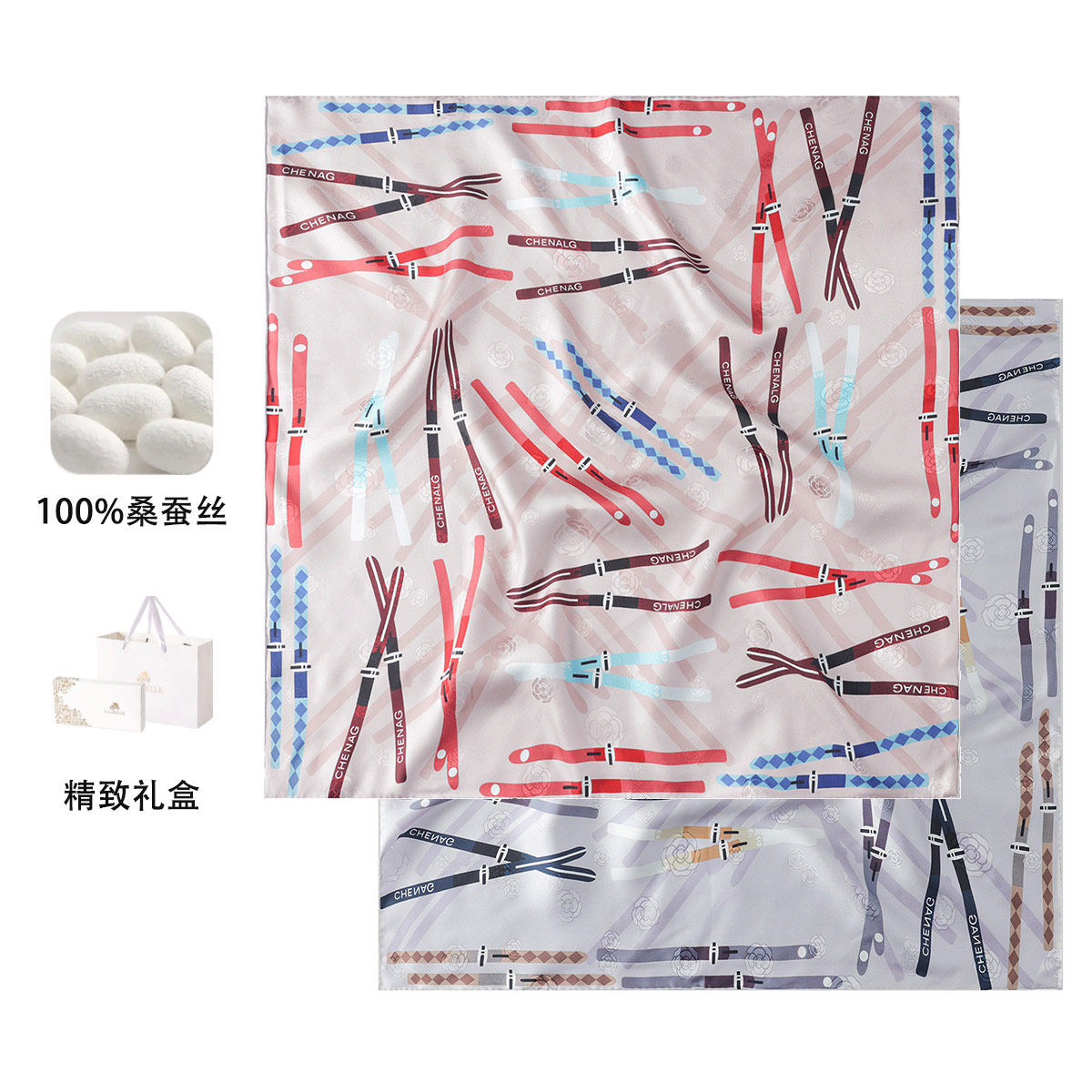 拉贝儿100%桑蚕丝双面印花丝巾