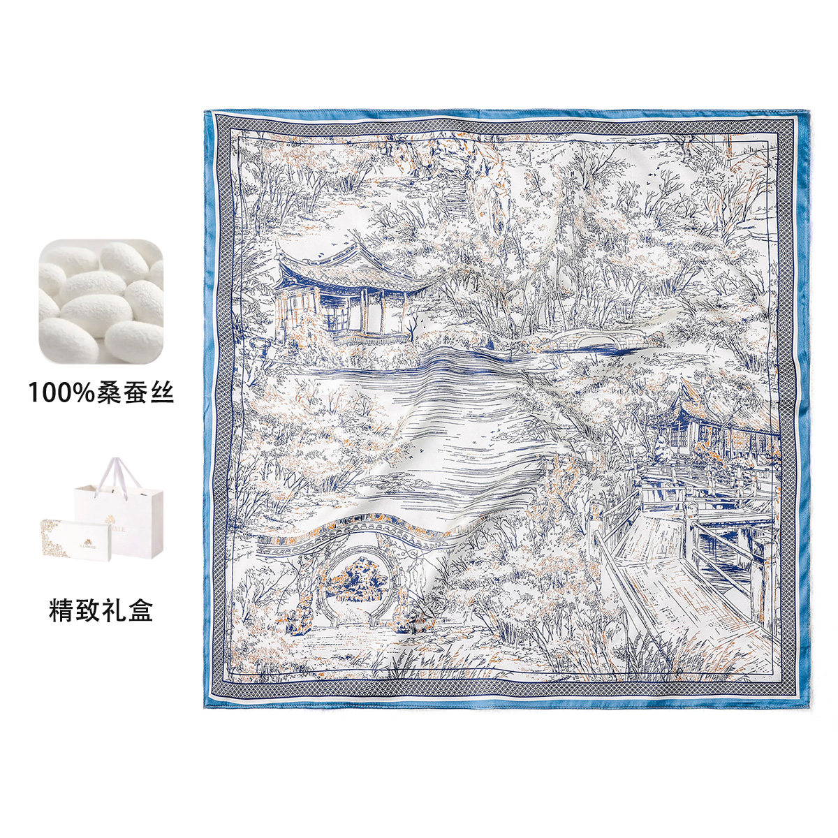 拉贝儿100%桑蚕丝中国风丝巾