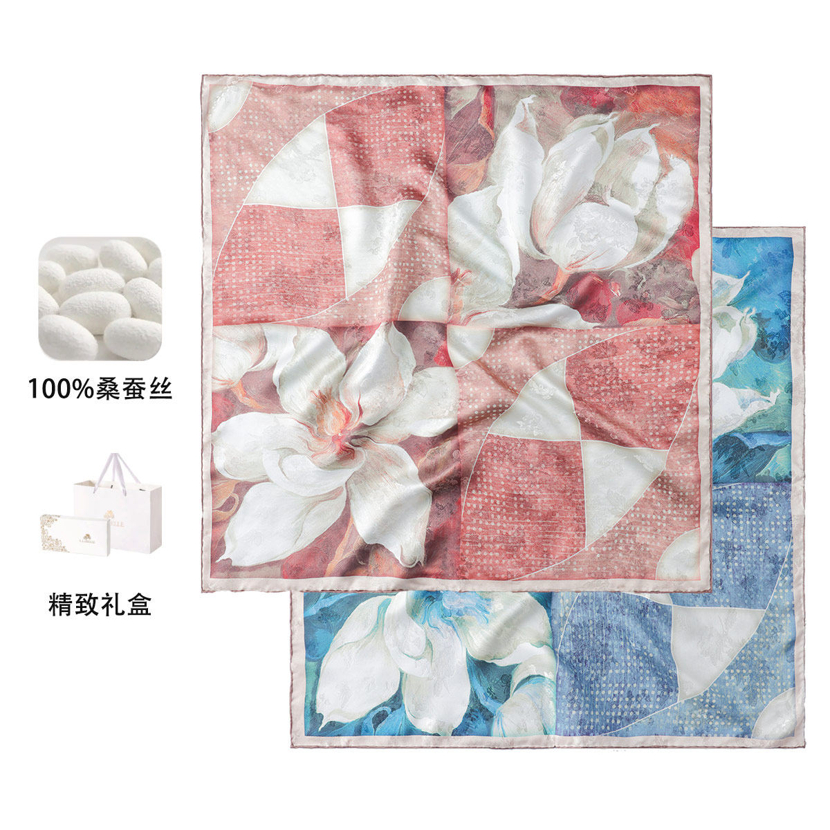 拉贝儿真丝双面花朵方巾