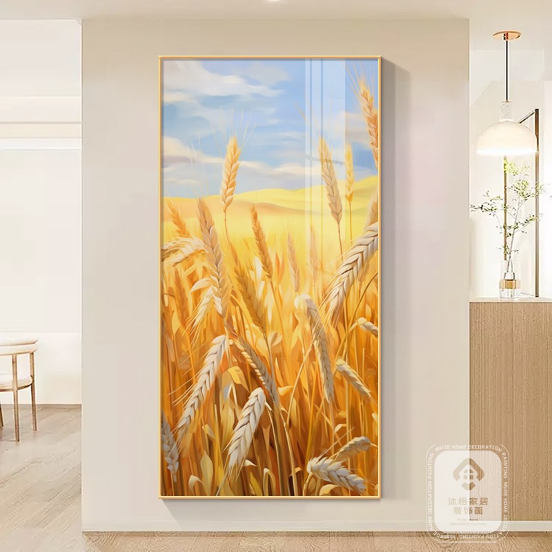 麦穗入户对门玄关装饰画走廊过道尽头壁画现代简约高级感西墙挂画