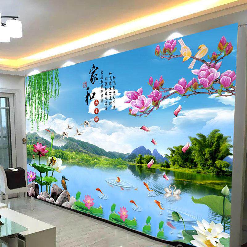 新中式山水风景壁画客厅