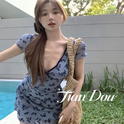 【小步舞曲】高级质感蓝色甜妹显摆度假海边沙滩泳衣比基尼