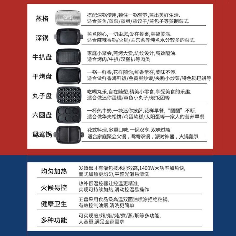 摩飞MR9088多功能锅原装配件深煮锅丸子六圆盘鸳鸯锅平烤盘煎烤盘