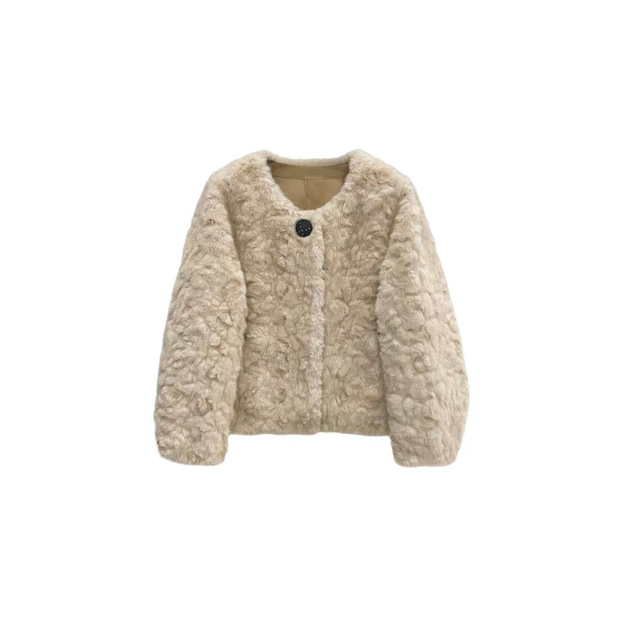 初晓2026年冬季新款女士短款轻奢毛毛外套 米杏 深灰 9389,女装/女士精品,短外套,淘宝优惠券,粉丝福利购,淘宝优惠卷