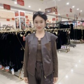 初晓2025年秋季 口袋宽松型皮马夹男友风短款 黑色油蜡棕色油蜡6129