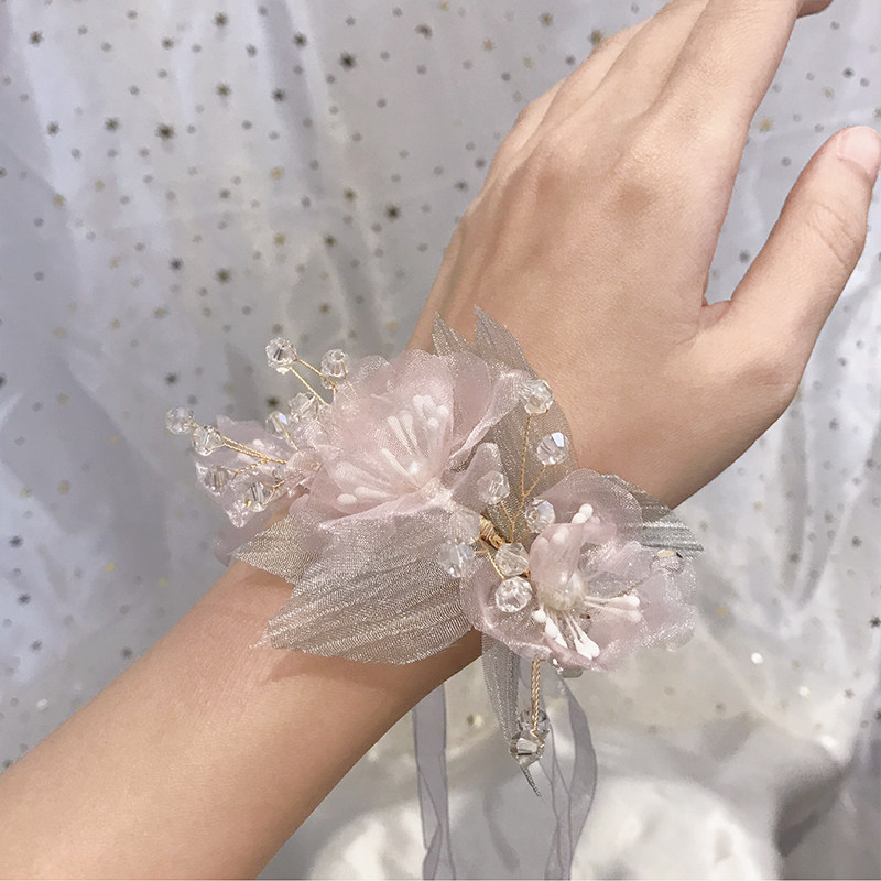 新娘新晶手腕手伴娘姐妹团花花环小清水韩式森系仙美结婚手绑花女