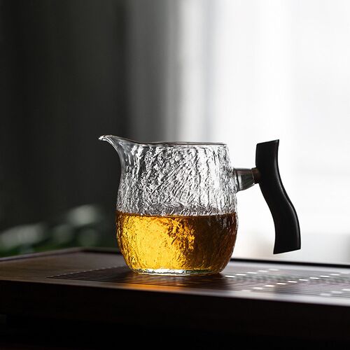 班意 玻璃公道杯带木把日式透明分茶器茶漏加厚耐热茶具大茶海