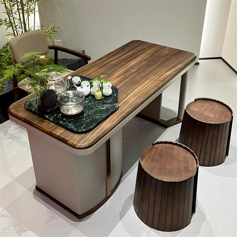 新中式阳台茶桌椅组合榫卯胡桃木茶台家用客厅办公室小户型泡茶桌