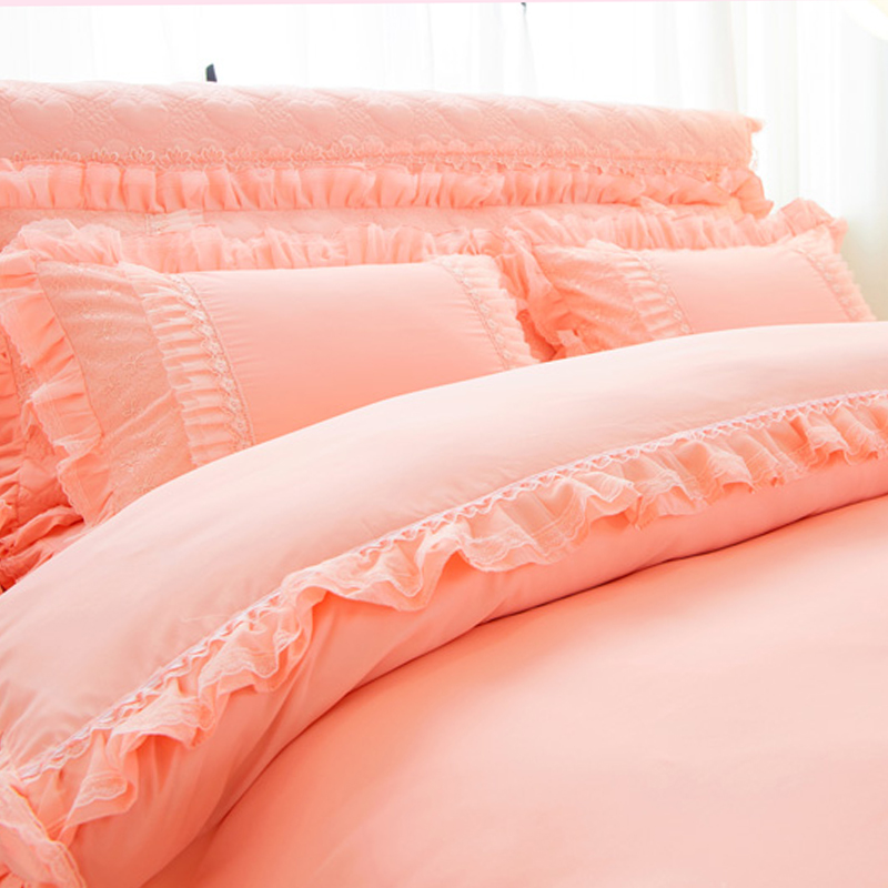 韩版婚庆公主风蕾丝床裙款四件套薄款花边床罩床套1.8m米床上用品