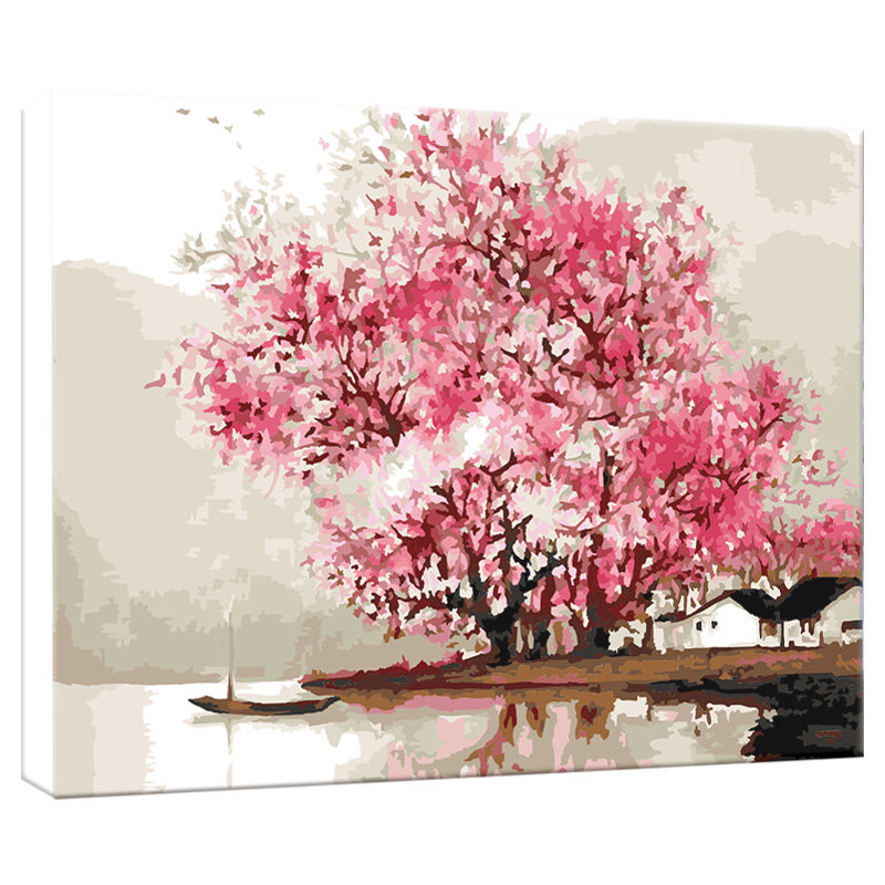 自油自画  客厅风景花卉手绘填色油彩装饰画 江南烟雨