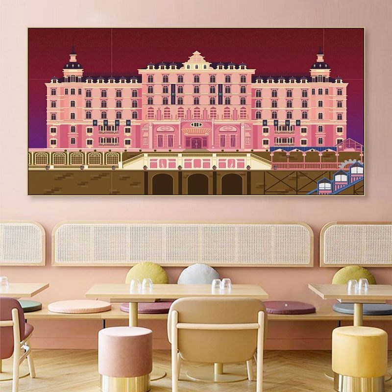 布达佩斯大饭店装饰画ins艺术粉色城堡卧室床头轻奢欧式建筑挂画图片