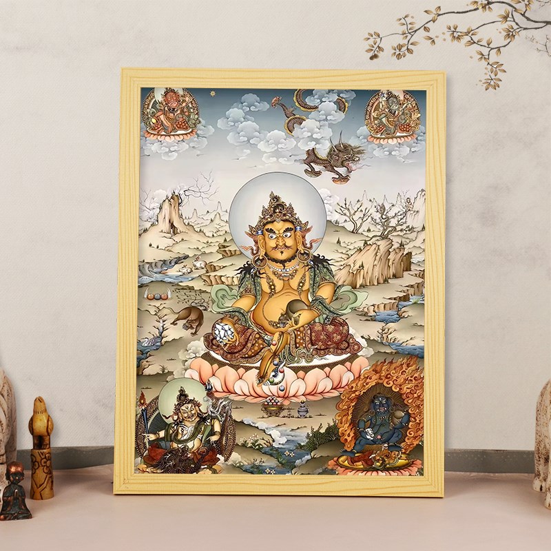 唐卡五路五姓财神画像佛像挂画家用相框摆台黑财神黄财神画像招财