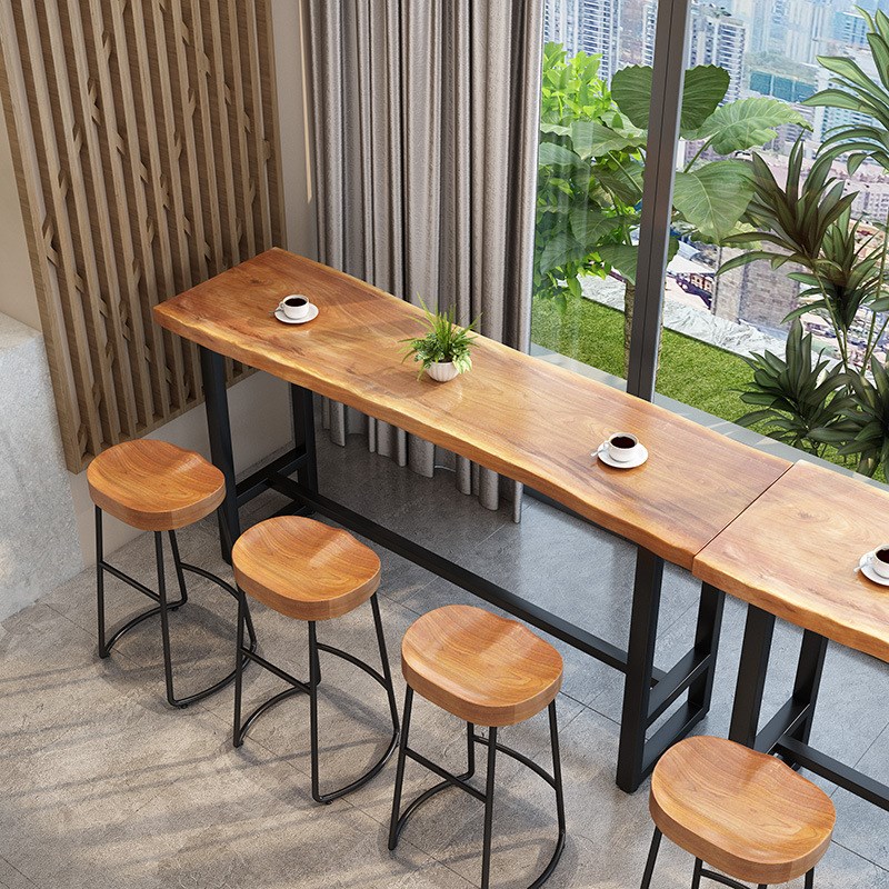 自然边实木吧台桌奶茶店咖啡厅铁艺高脚桌餐厅家用隔断长条窄桌子