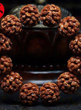 桃核手串21大籽百子纳福精品核雕文玩手持把件新品手工浮雕手链男