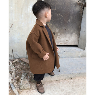 UL双面羊绒羊毛呢大衣女宝宝女童男童外套儿童秋冬季新款大童小童