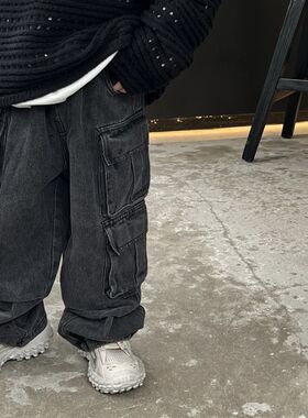 貌貌妈家2023秋季新款儿童时髦工装牛仔裤男童韩版洋派裤幼儿长裤