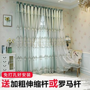 双层窗帘遮光卧室欧式客厅高档大气带纱免打孔飘窗帘2024新款流行