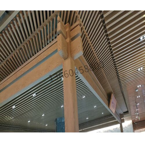 铝合金材质木色铝制品凉亭室内吊顶材料木纹铝方管带槽天花吊管