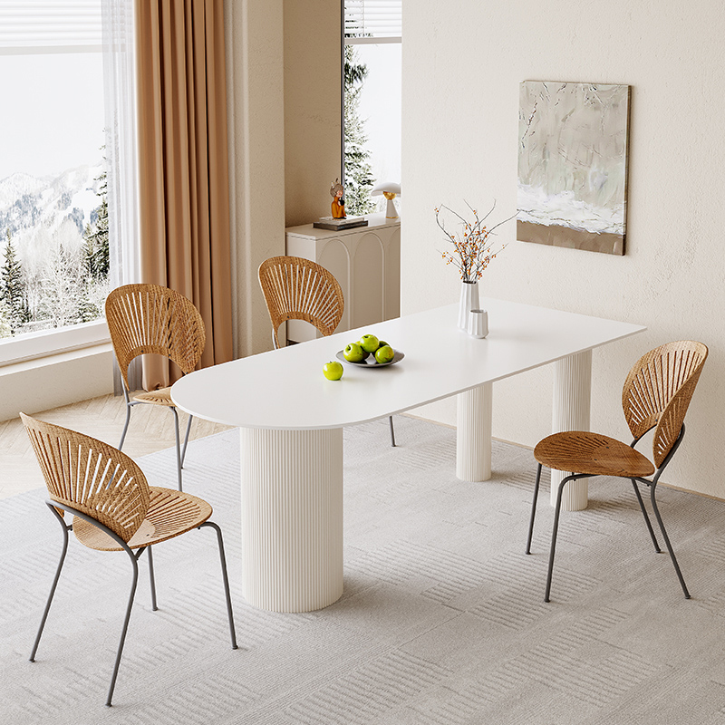 法式奶油风半岛台岩板餐桌现代简约椭圆形家用饭桌子2022网红新款