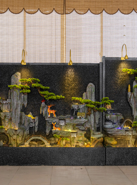 水幕墙流水喷泉室内客厅玄关公司办公室鱼池摆件假山落地加湿景观