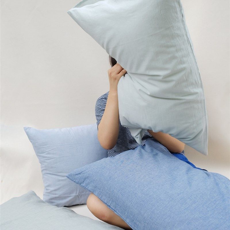 直物人工作室全棉色织水洗棉枕套一对装柔软纯色枕头套简约日式