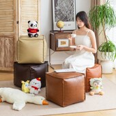 美式 收纳坐凳皮质蒲团家用地上客厅卧室榻榻米收纳袋懒人换鞋 凳
