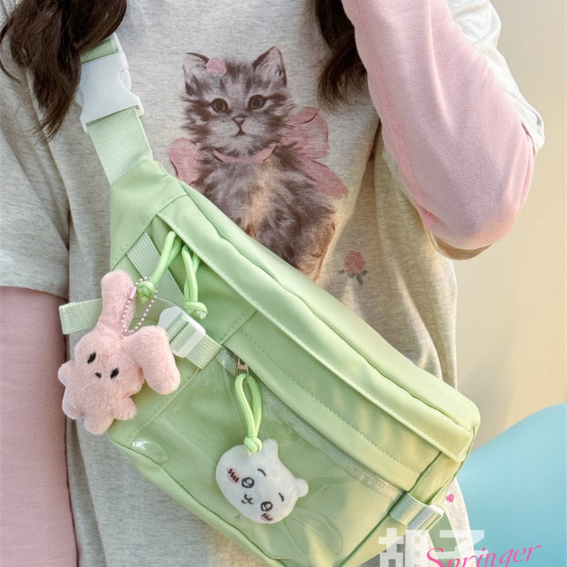 日系小食量痛包可爱少女胸包女韩版简约百搭纯色斜挎包小清新腰包图片