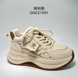 珠利莱2025冬新款加绒厚底圆头系带百搭防滑时尚休闲老爹鞋女鞋