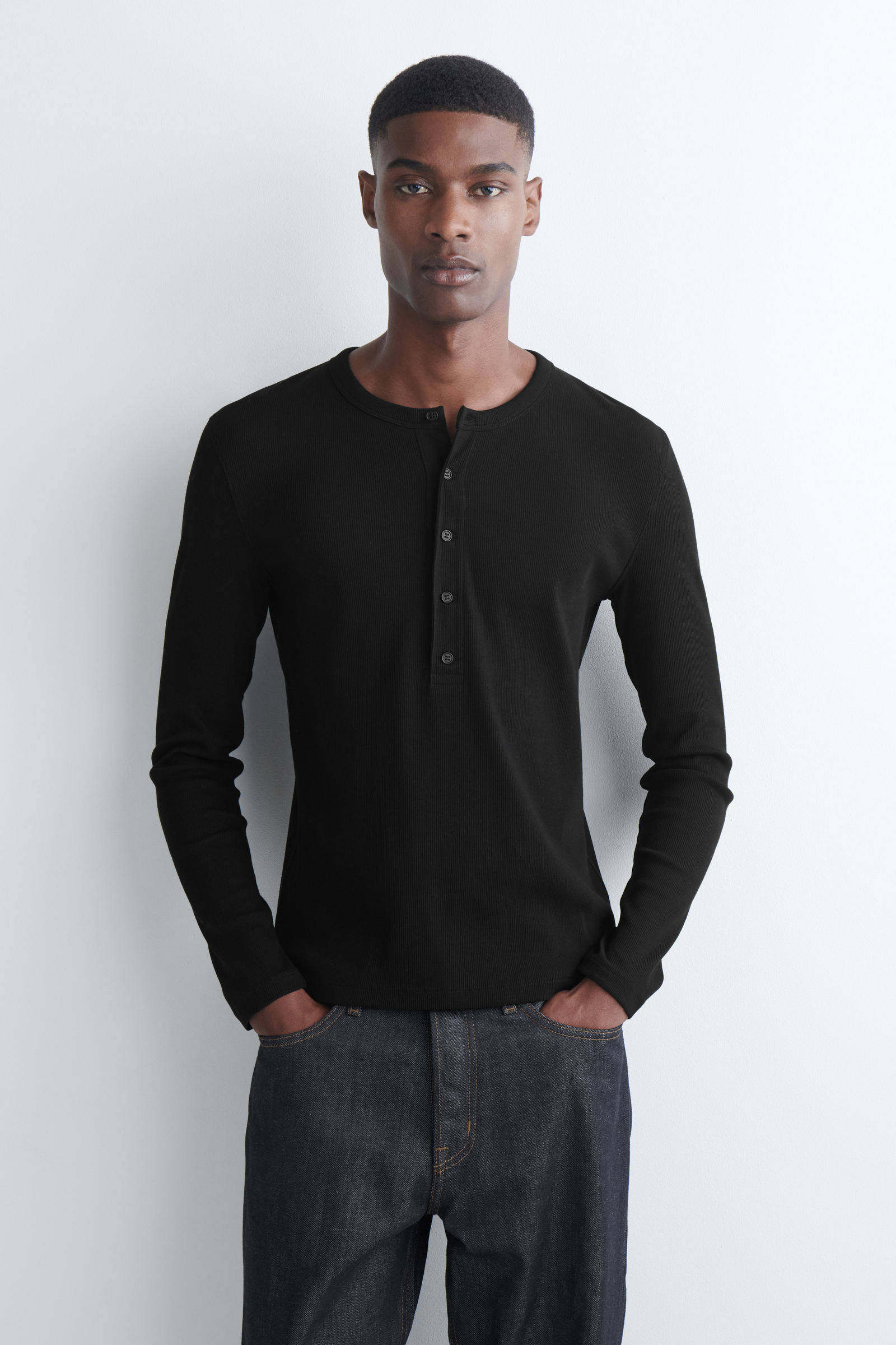 thumbnail for C*S Men's Slim Fit Cotton Blend Long Sleeve Henry Collar T-Shirt 2026 Spring New 1333150003