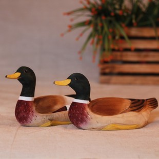 实木手工雕刻创意木质动物摆件实木桃花鸭子助姻缘旺卧室客厅