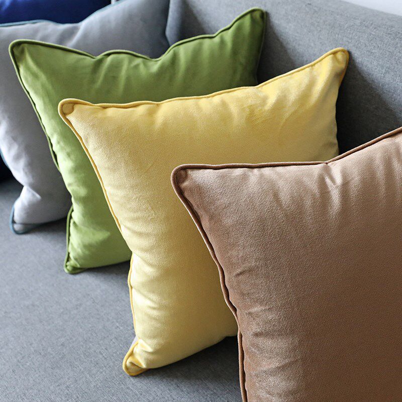 现代简约时尚撞色绒布沙发床上装饰方抱枕靠垫腰枕靠枕靠包套