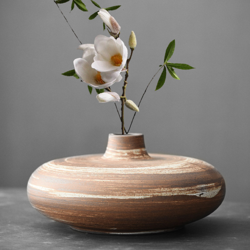 日式粗陶花瓶鎏金秞陶瓷花器手工创意桌面摆件家居复古干花插,家居饰品,花瓶,淘宝优惠券,粉丝福利购,淘宝优惠卷