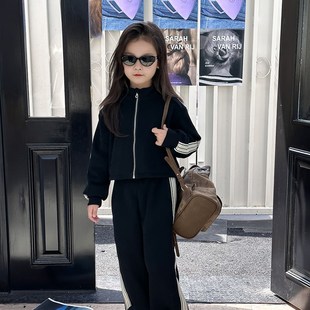 女童韩版洋派加厚加绒休闲短版开襟外套卫衣外套卫裤运动服儿童冬