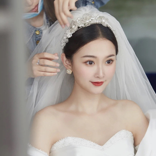 新娘头饰复古重手工韩版串珠发饰花朵发箍日韩婚礼婚纱配饰