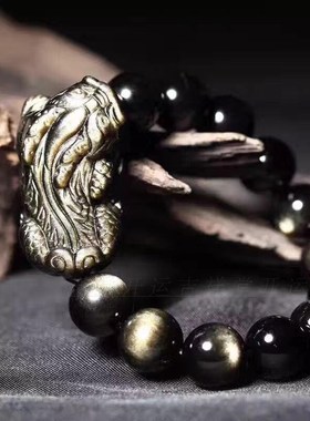 天然金曜石貔貅手链 大号金曜石龙头貔貅手串 霸气男款饰品