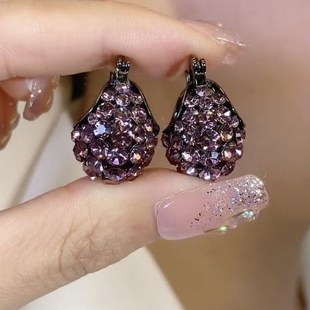 紫色精致满钻耳环复古夸张手提包耳饰简约百搭时尚大耳坠气质新款