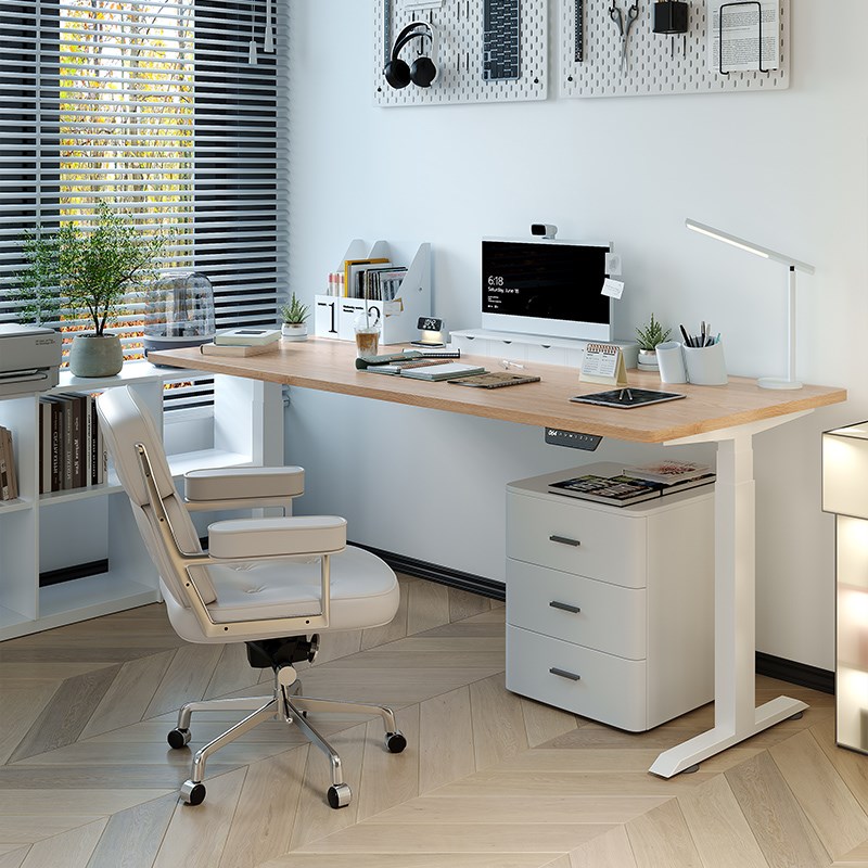 学生书桌家用电脑桌站立工作台原木色学习桌实木电动升降桌