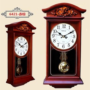 中式钟表挂钟客厅欧式仿实木创意摆钟复古大气时钟整点报时石英钟