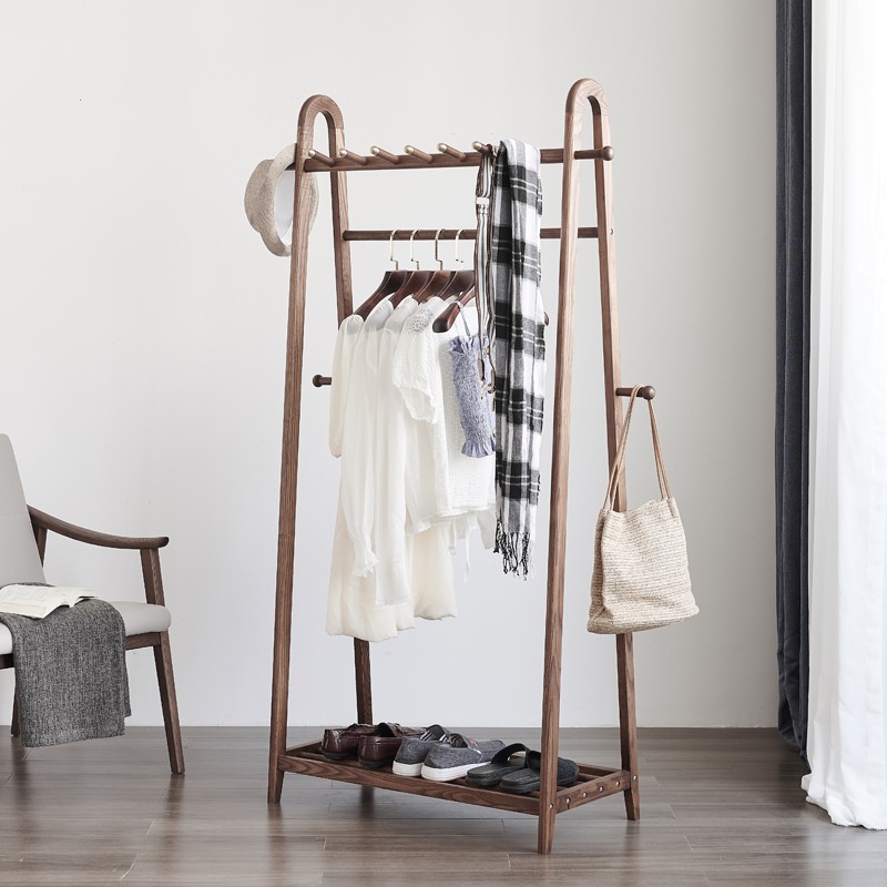 实木衣帽架卧室落地挂衣架多功能简约现代立式家用开放式收纳架子