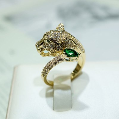 韩国时尚豹头装饰戒指2022新款韩版潮人装饰品开口可调节食指环