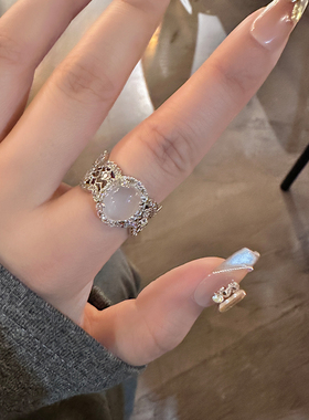 新中式气质锆石戒指轻奢高级感复古开口食指指环小众设计国风配饰