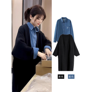 黑色中长款针织开衫女早秋韩系小个子穿搭宽松慵懒风软糯毛衣外套