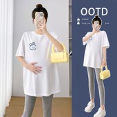 圆领卡通短袖 孕妇装 T恤衫 怀孕期托腹打底裤 2024夏季 潮妈套装 新款