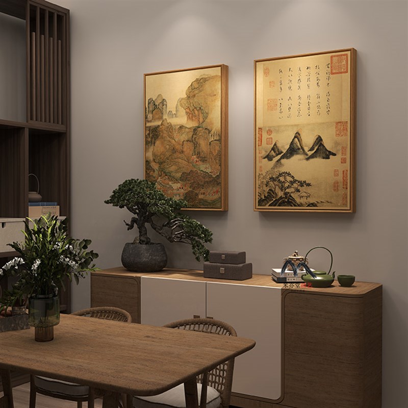 米亦堂春松图 米芾新中式明皇幸蜀图玄关有山无水挂画