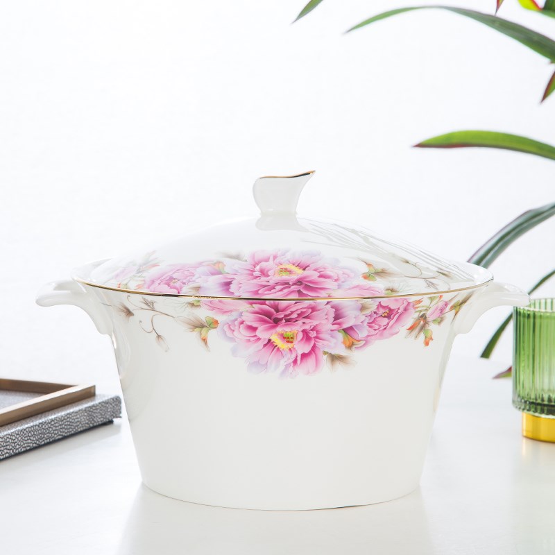 装汤盛汤大号汤盆汤煲家用瓷碗汤碗家用宫廷金边汤锅大汤碗